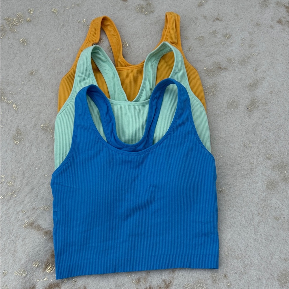 Calia by Carrie Underwood Bundle of 3 Ribbed Crop Tanks - Blue, Mint, yellow